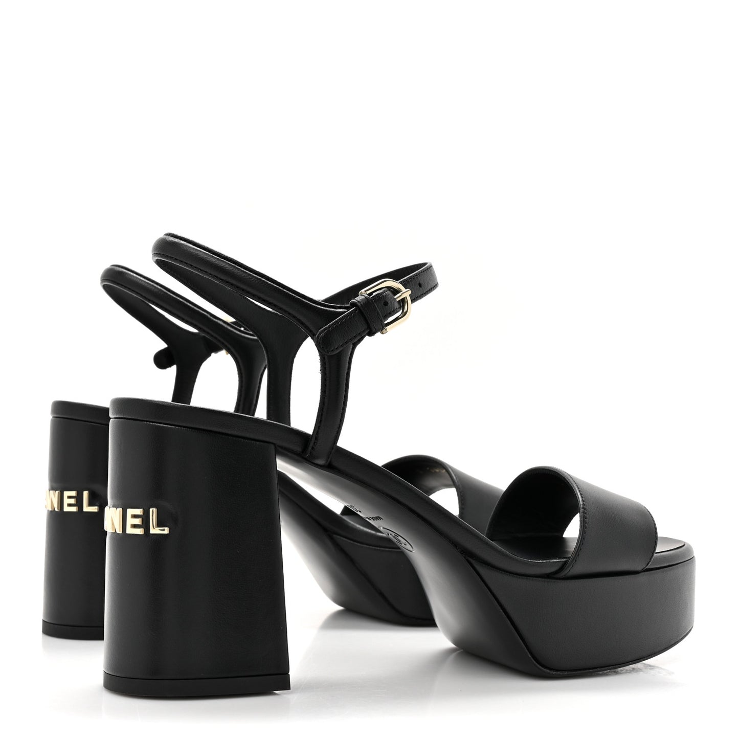 Lambskin Logo Platform Sandals 38 Black