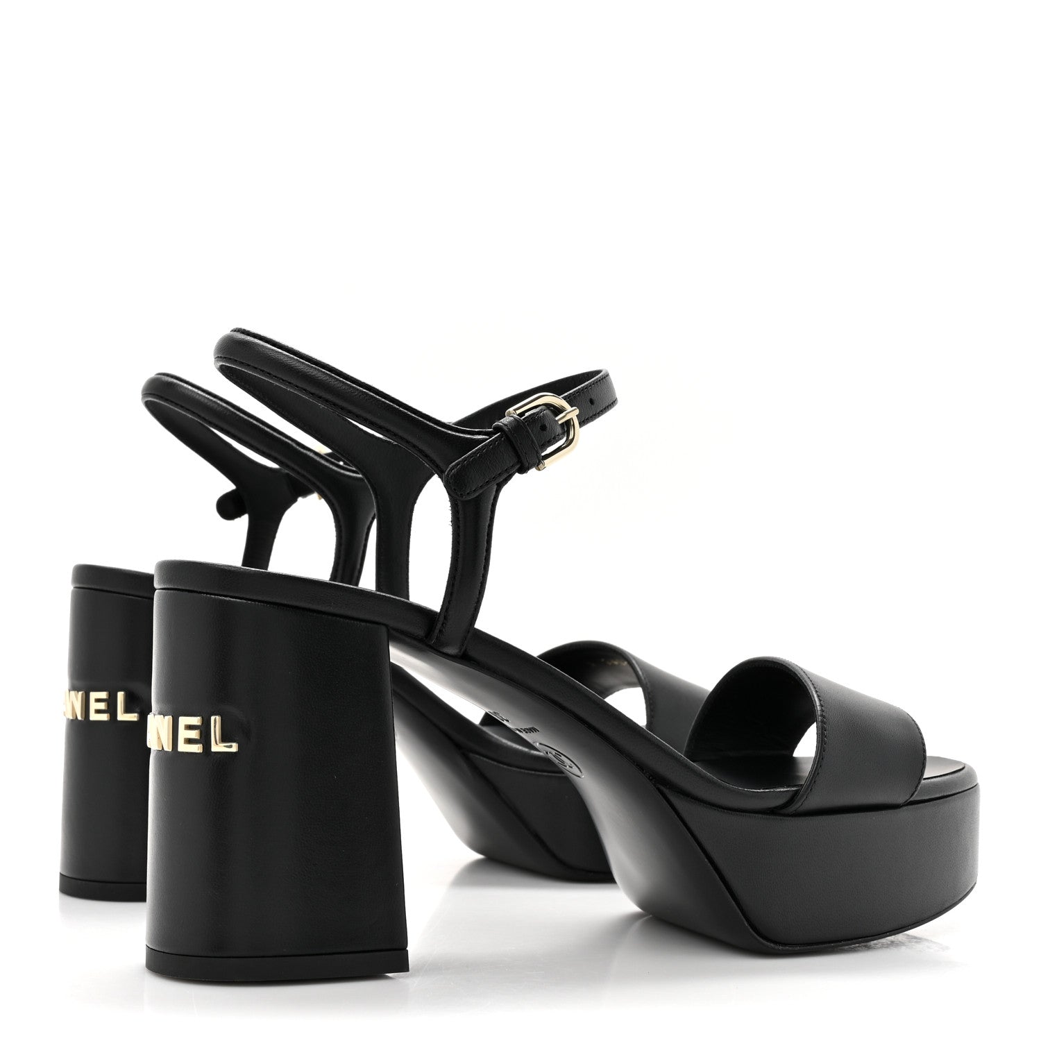 Chanel Lambskin Logo Platform Sandals 38 Black 4 of 9