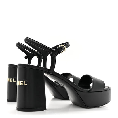 Chanel Lambskin Logo Platform Sandals 38 Black 4 of 9