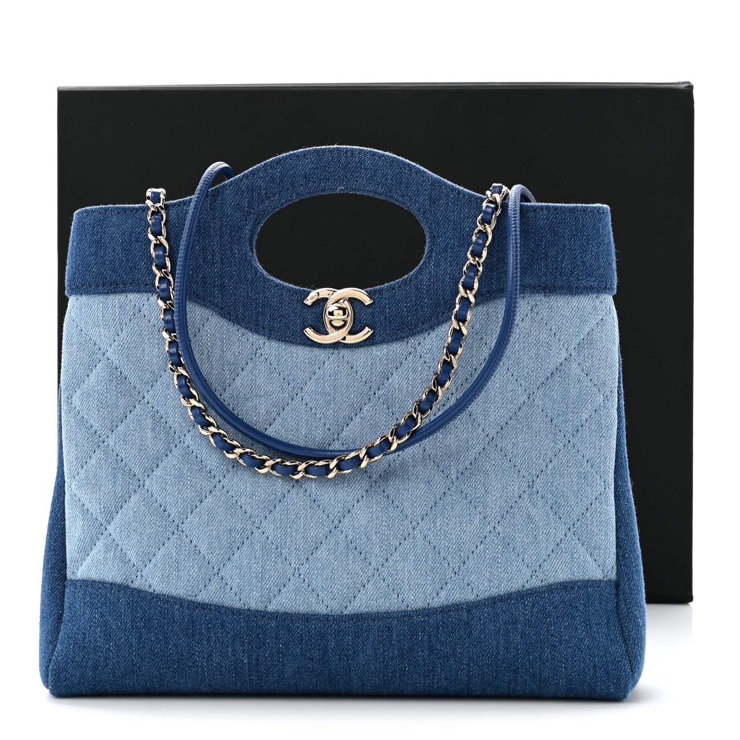 Chanel Denim Quilted Mini 31 Shopping Bag  Light Blue Dark Blue 11 of 11