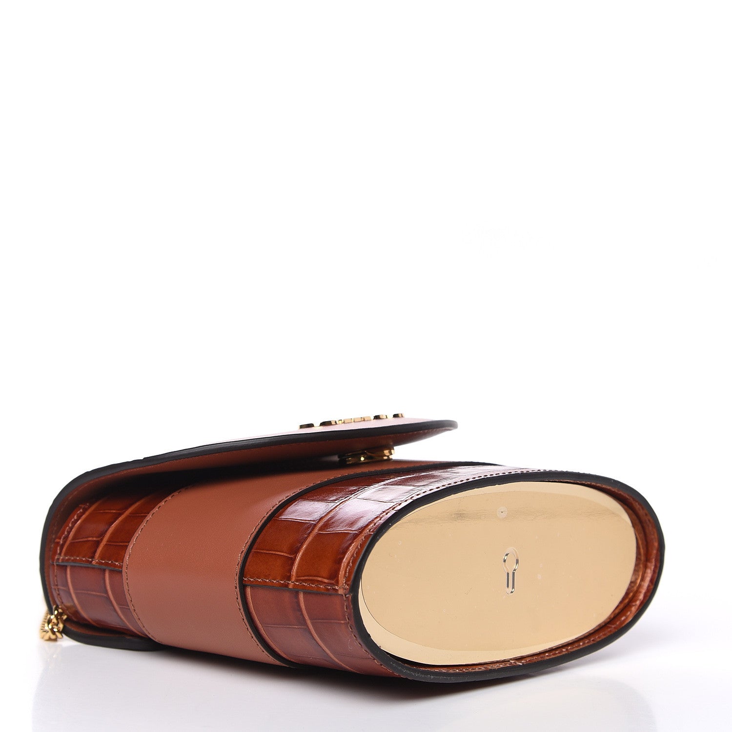 Chloe Calfskin Crocodile Embossed Small Aby Lock Chestnut Brown 4 of 8