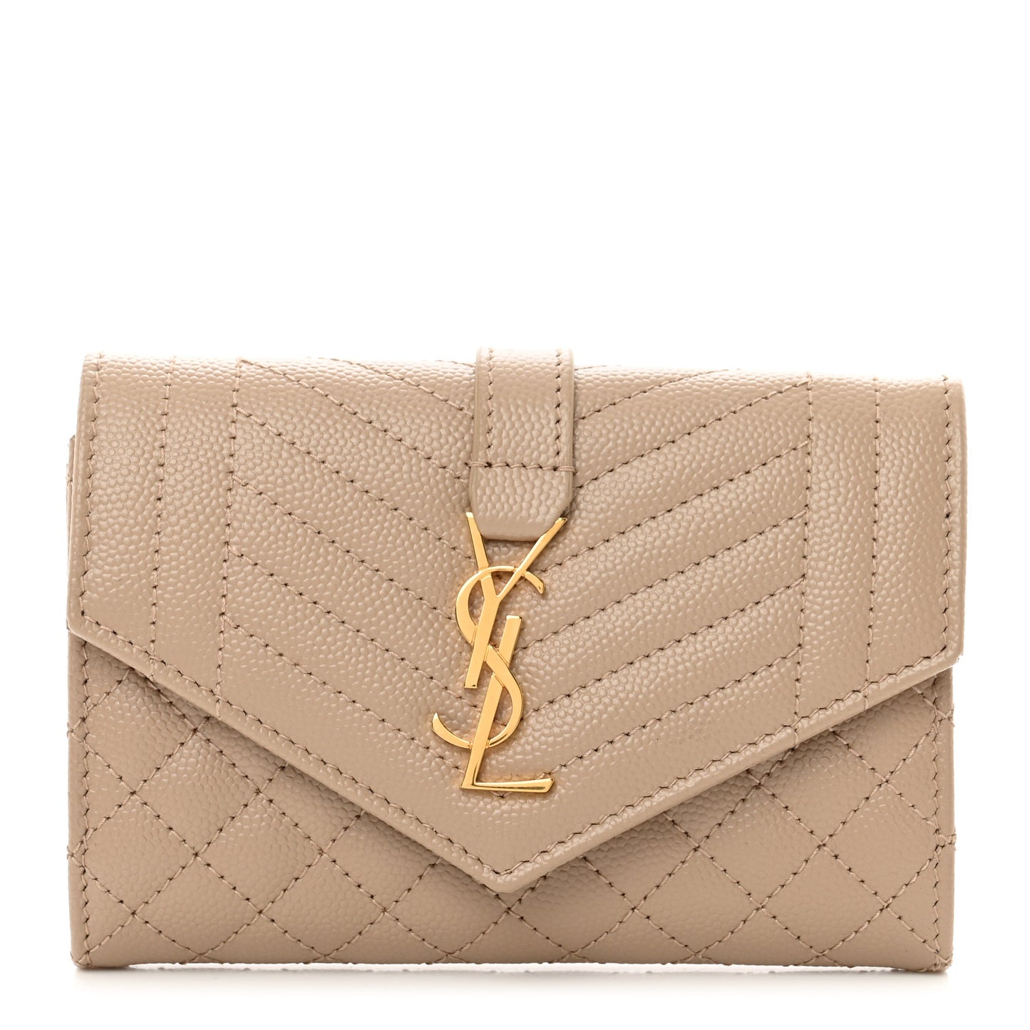 Grain De Poudre Textured Mixed Matelasse Triquilt Small Monogram Envelope Wallet Dark Beige