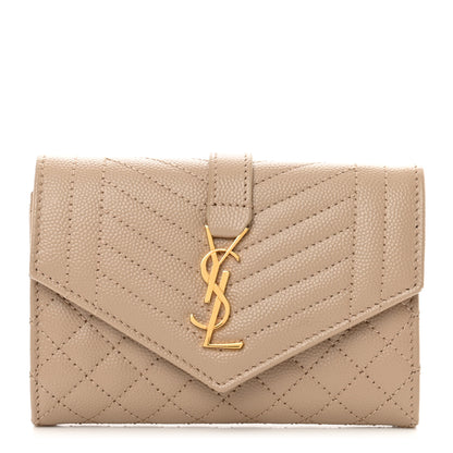 Saint Laurent Grain De Poudre Textured Mixed Matelasse Triquilt Small Monogram Envelope Wallet Dark Beige 1 of 6