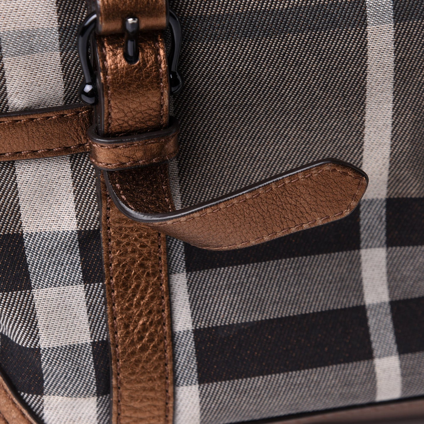 Metallic Calfskin House Check Tote Bronze