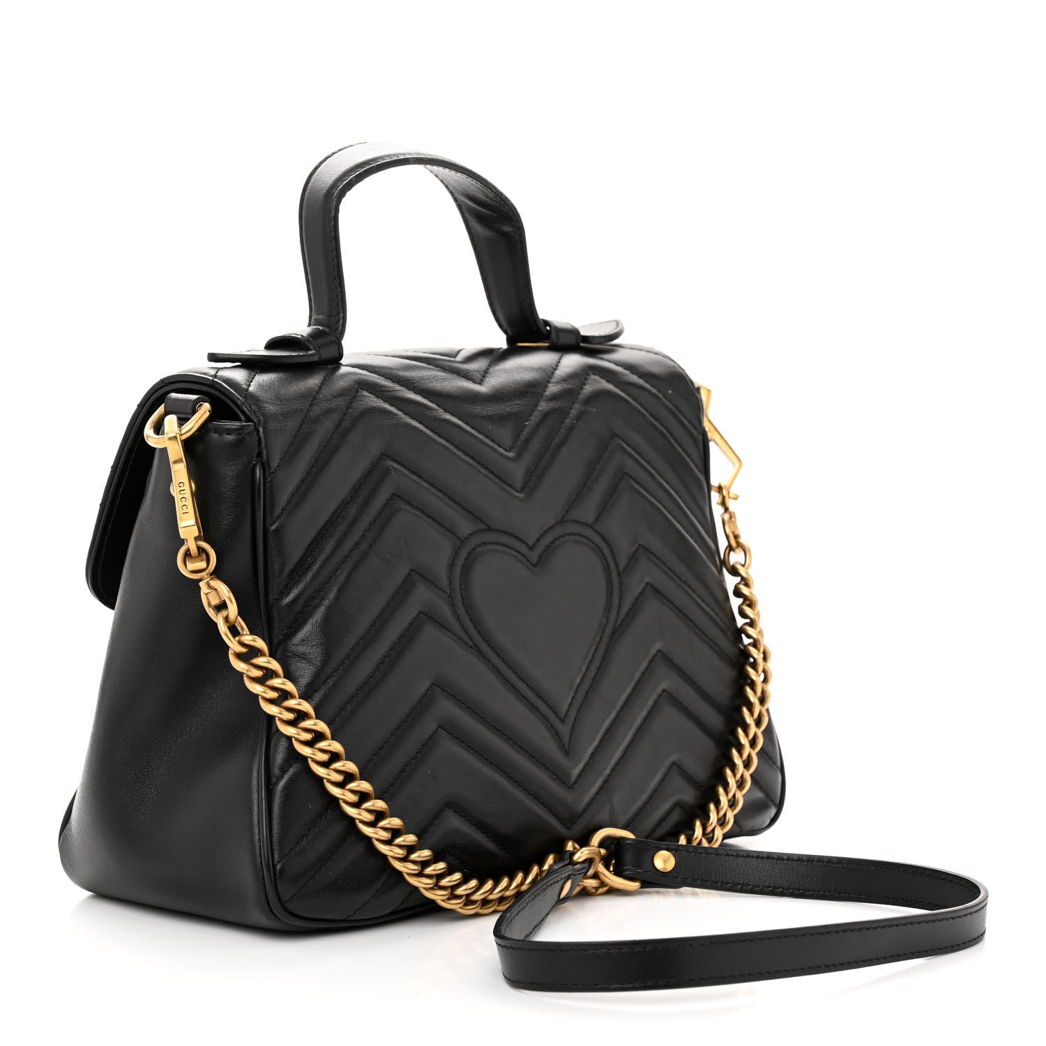 Gucci Calfskin Matelasse Small GG Marmont Top Handle Shoulder Bag Black 3 of 10