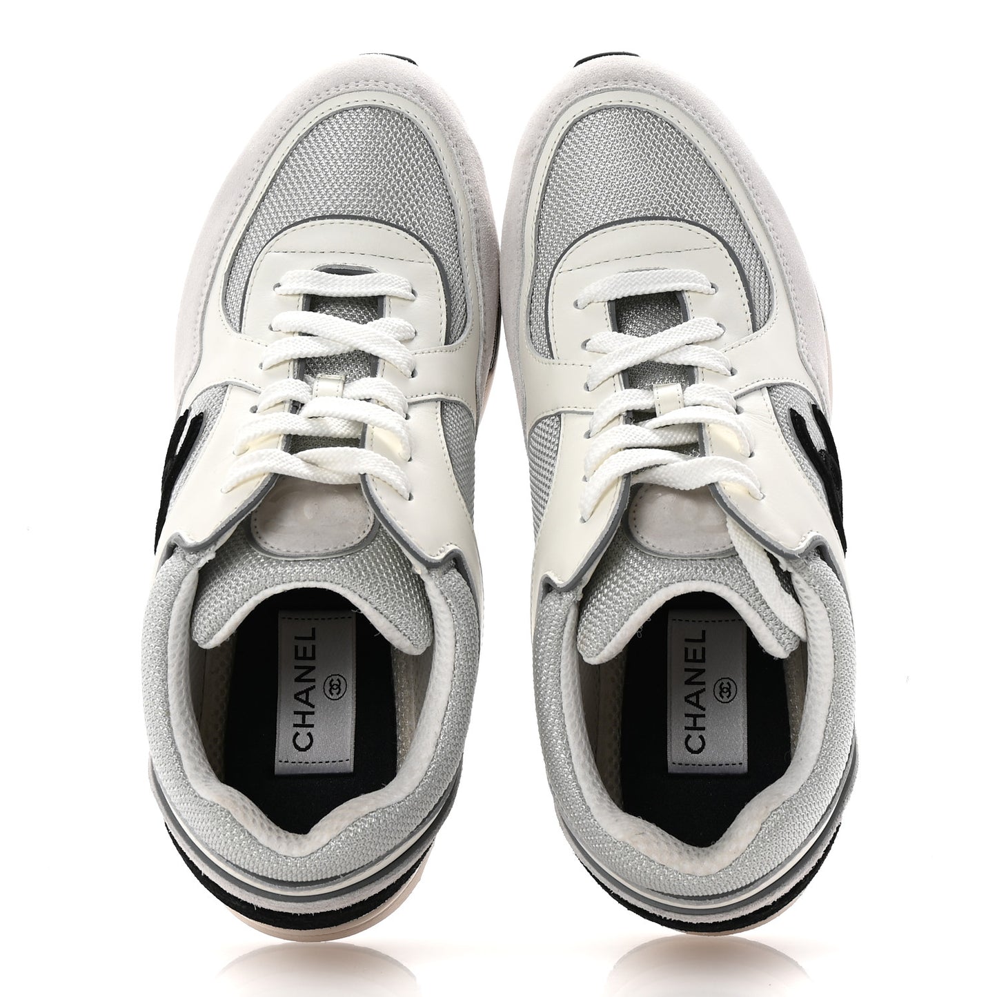 Calfskin Fabric Womens CC Sneakers 40 White Silver Light Grey