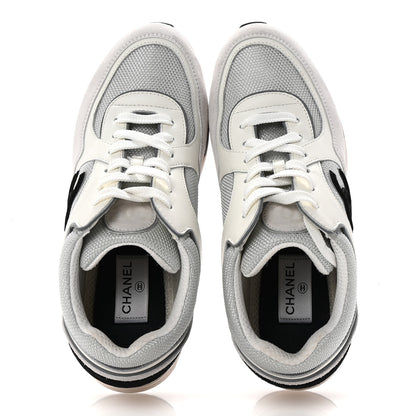 Chanel Calfskin Fabric Womens CC Sneakers 40 White Silver Light Grey 4 of 20