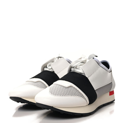 Balenciaga Mesh Calfskin Neoprene Suede Womens Race Runner Sneakers 40 White Black Grey 4 of 8