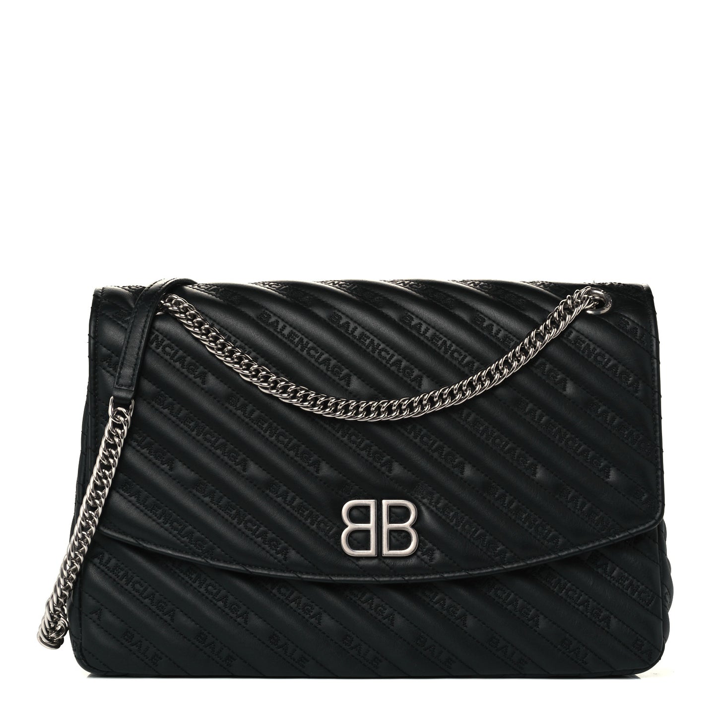 Calfskin Logo Matelasse Large BB Flap Chain Shoulder Bag Black
