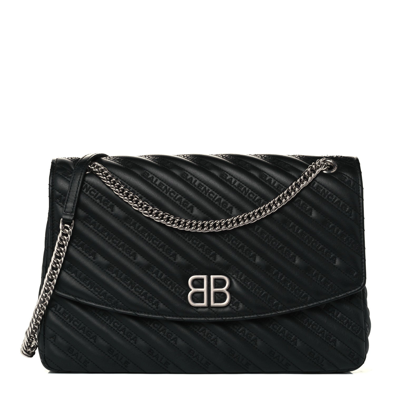 Balenciaga Calfskin Logo Matelasse Large BB Flap Chain Shoulder Bag Black 1 of 10