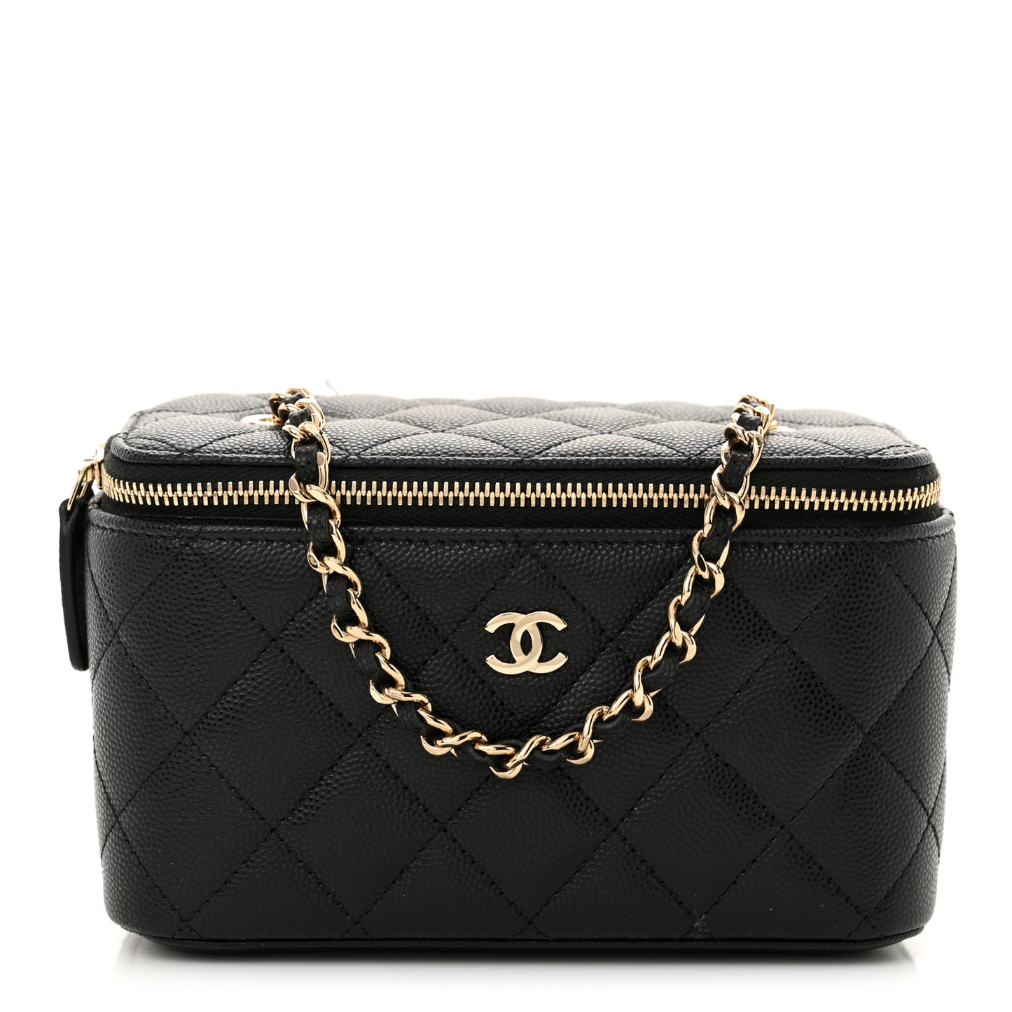 Caviar Quilted Small Vanity Case With Chain Black