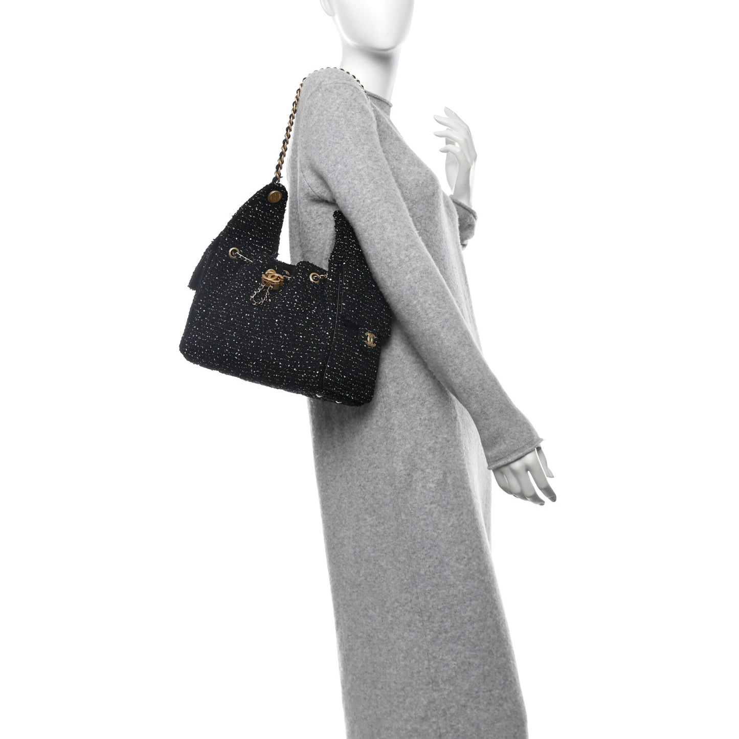 Tweed Quilted Small Chanel 25 Handbag Black