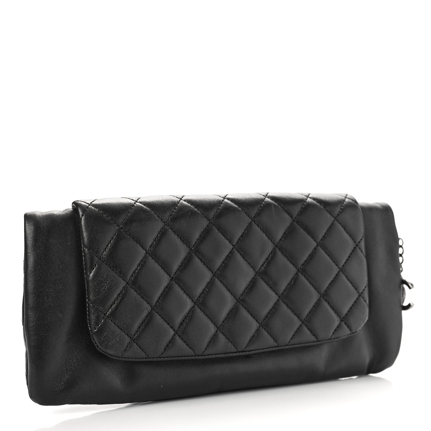 Chanel Lambskin Quilted Frame Clasp Flap Clutch Black 3 of 9