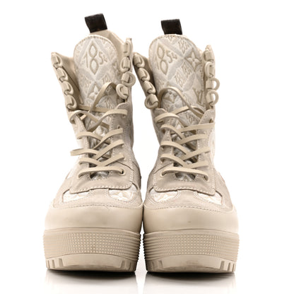 Louis Vuitton Suede Calfskin Jacquard Since 1854 Laureate Platform Desert Boots 37.5 Beige 3 of 15