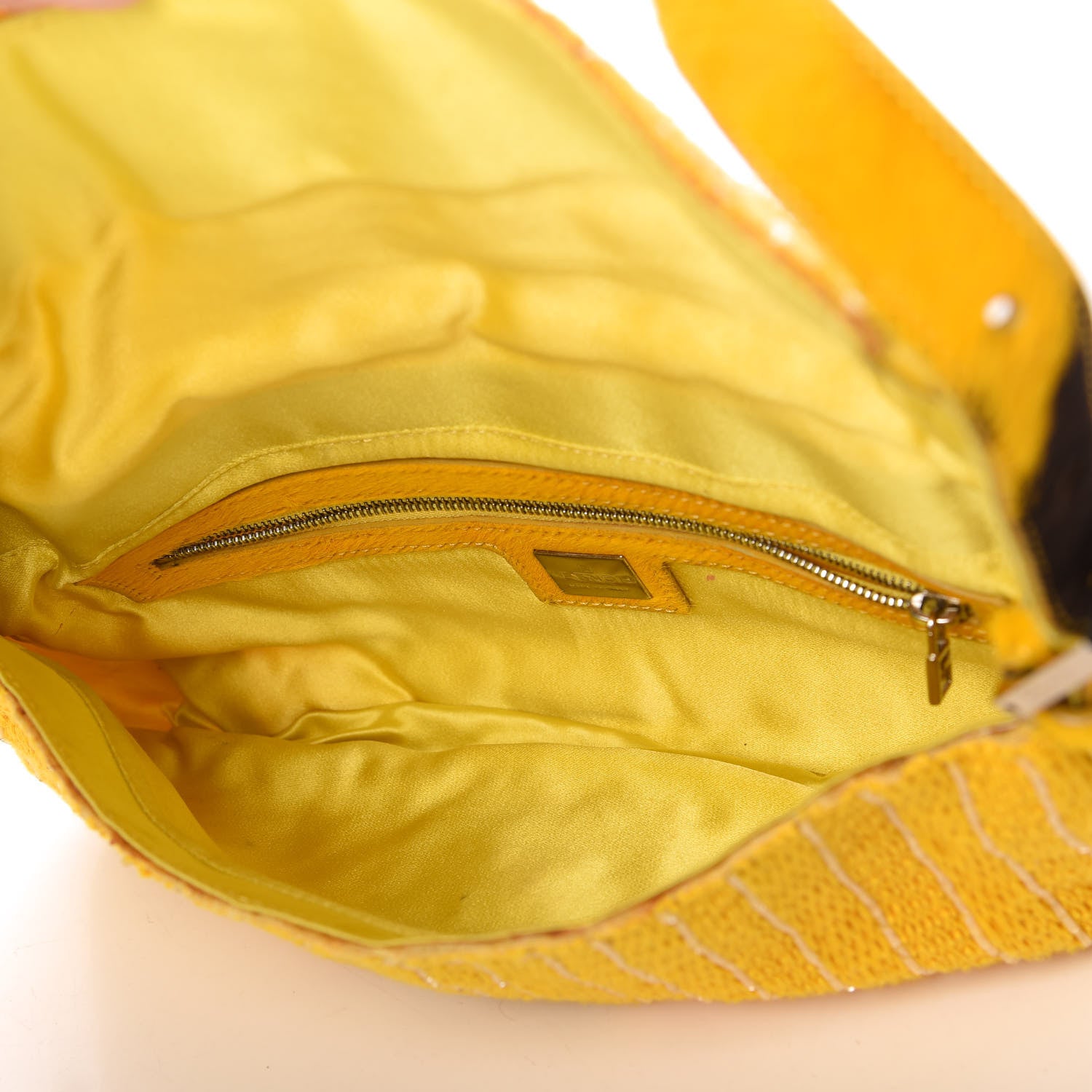 Fendi Knit Calf Hair Beaded Baguette Yellow 5 of 10