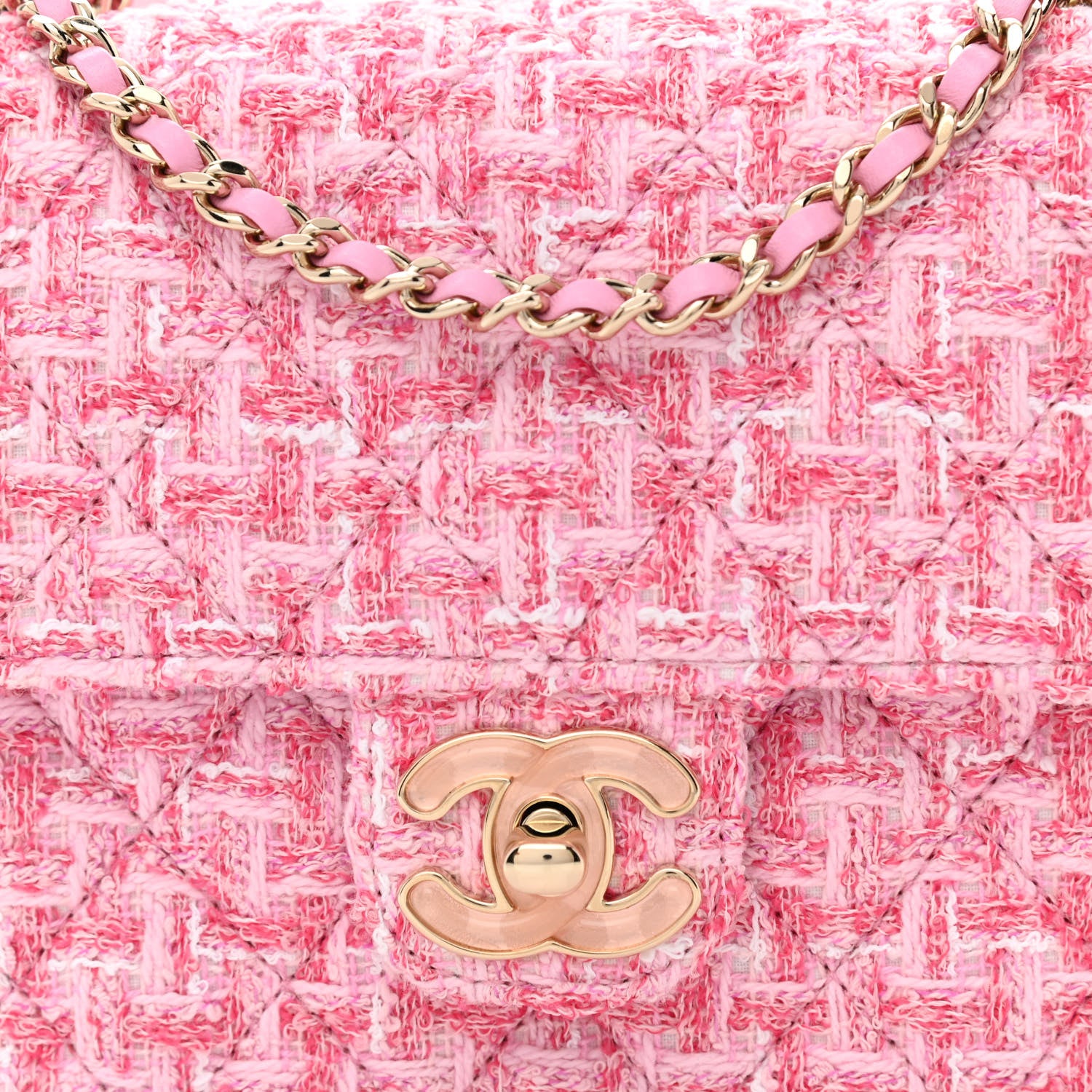 Chanel Tweed Resin Quilted Mini Heart Square Flap Pink White 8 of 11