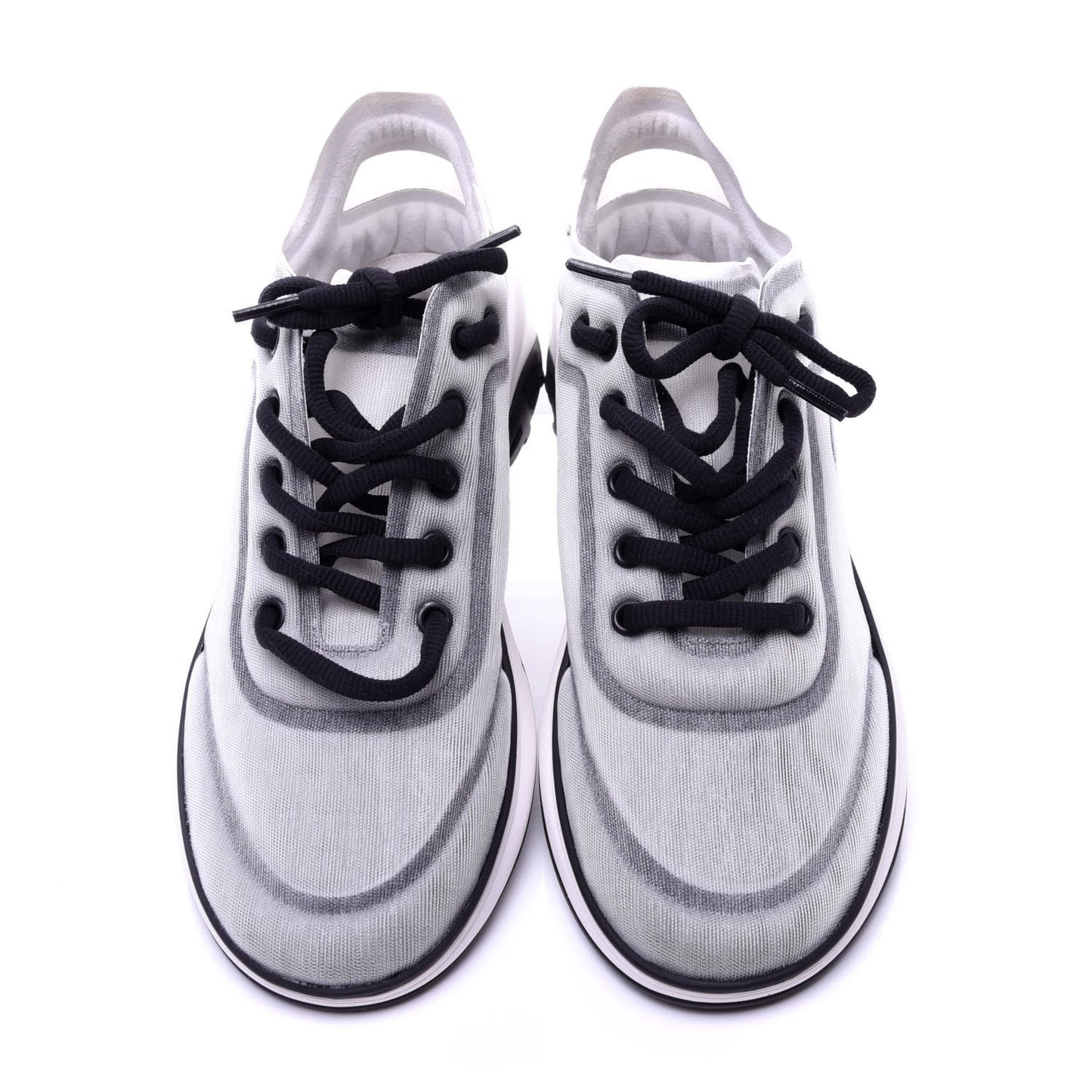 Calfskin Mesh Lycra Womens Logo Sneakers 39 White Black