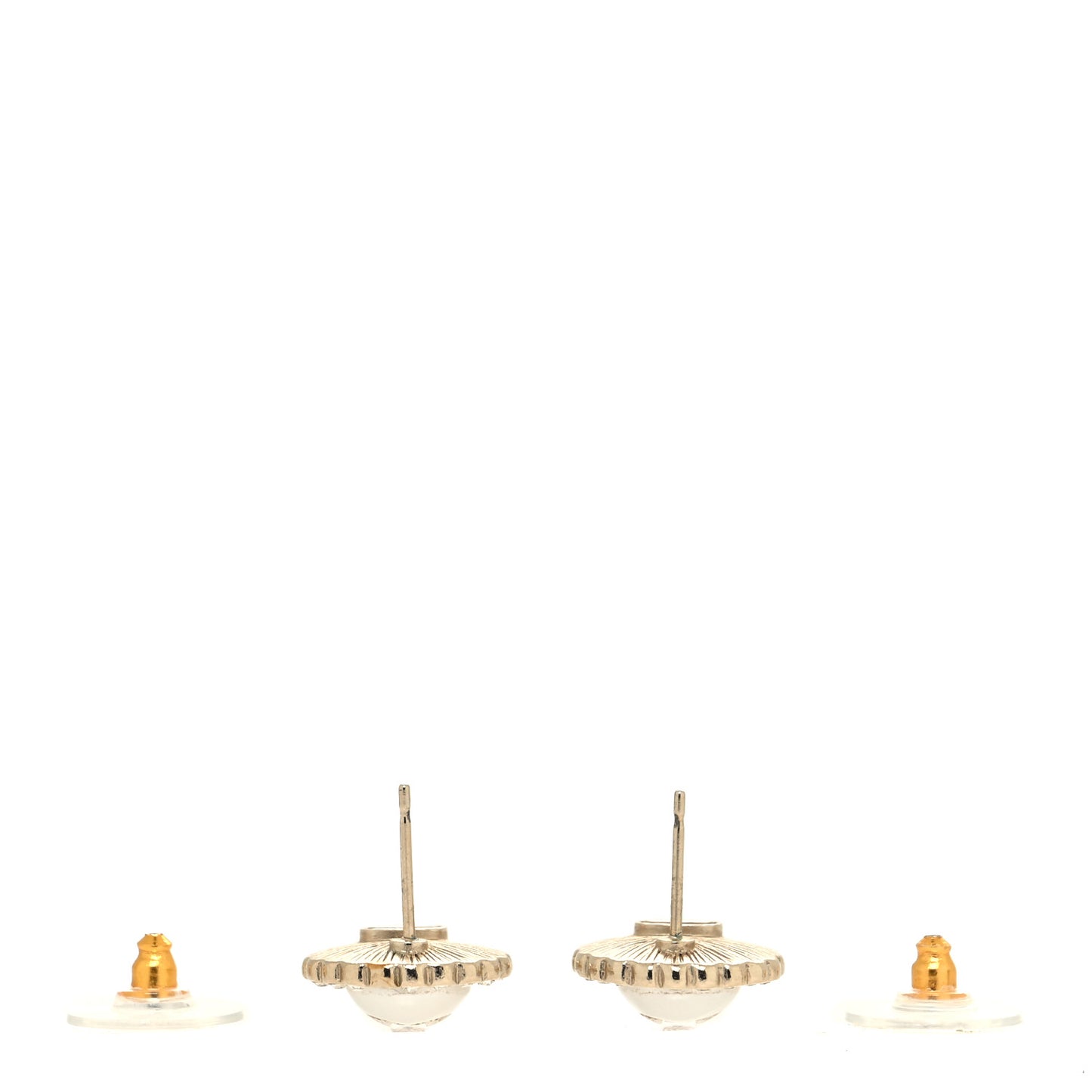 Metal Pearl Crystal CC Round Earrings Light Gold