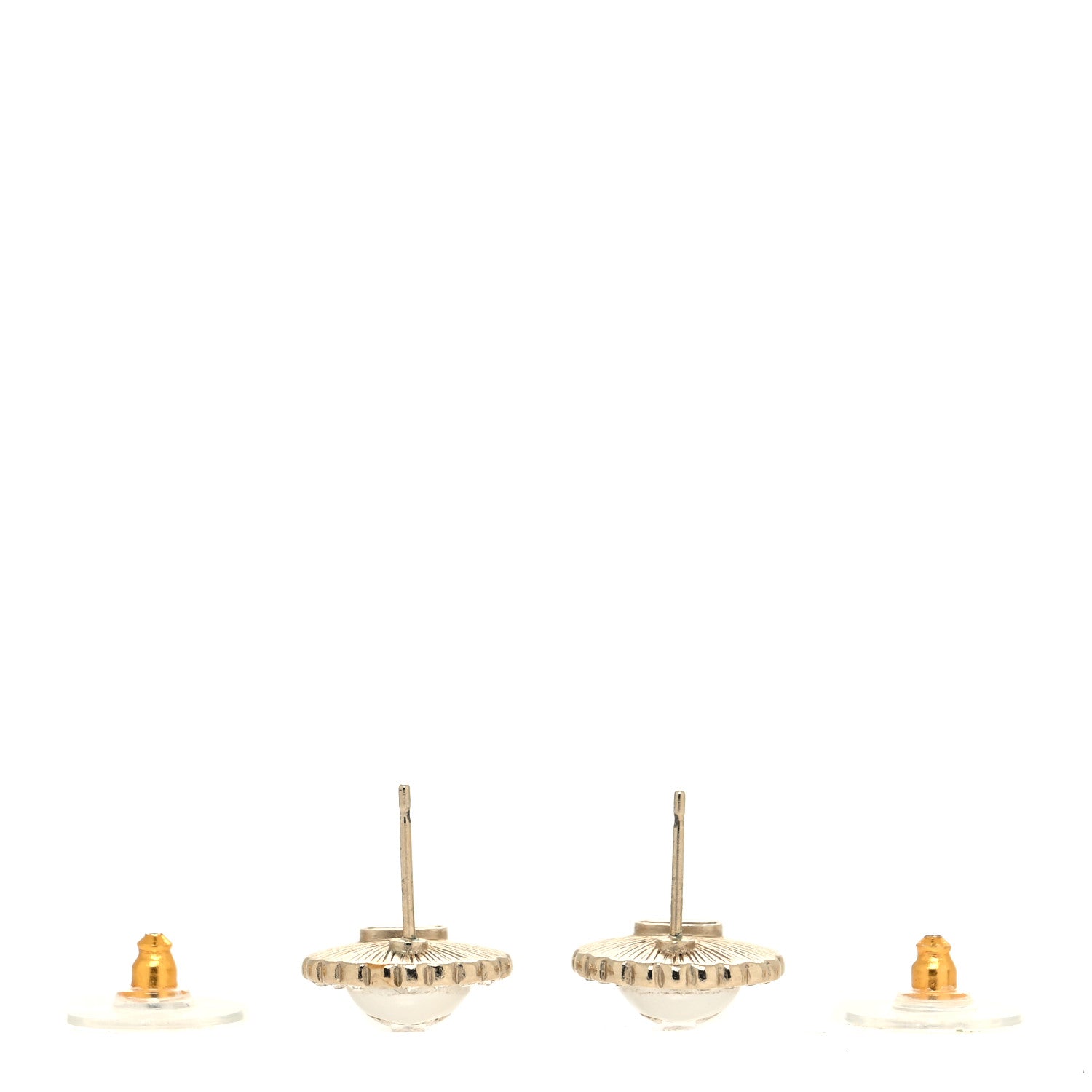 Chanel Metal Pearl Crystal CC Round Earrings Light Gold 3 of 4