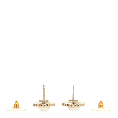 Chanel Metal Pearl Crystal CC Round Earrings Light Gold 3 of 4