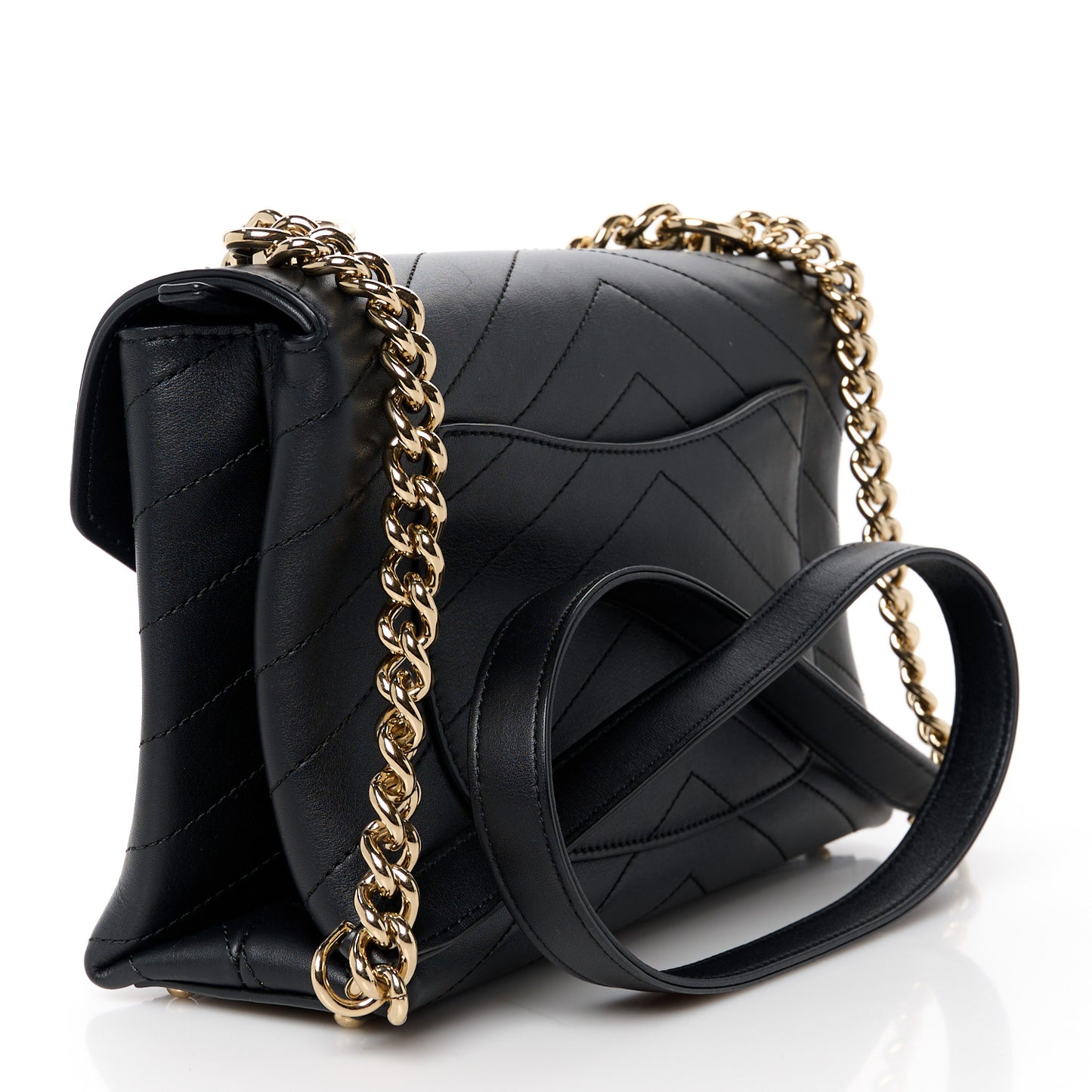 Calfskin Chevron Stitched Small Coco Flap Bag Black