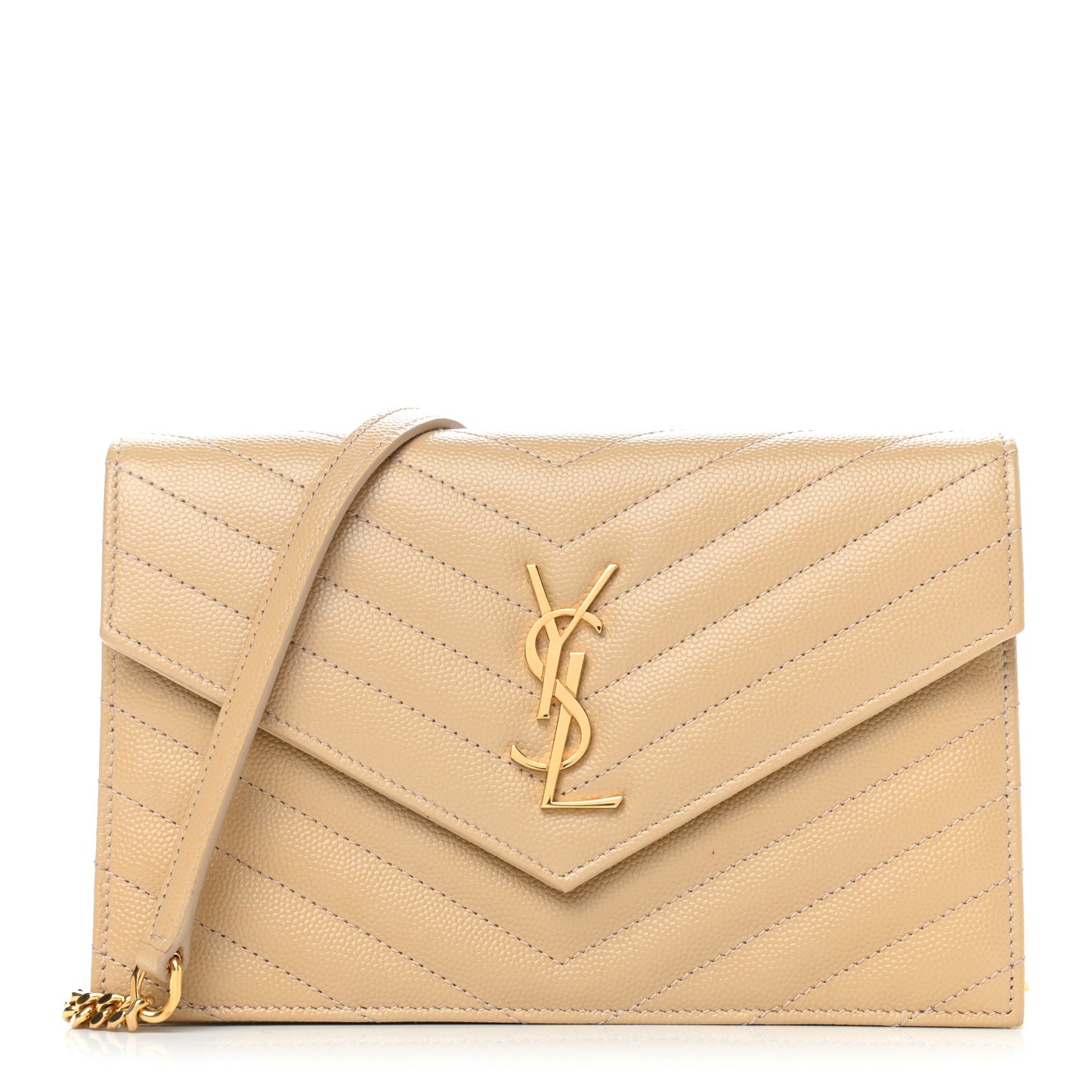 Grain De Poudre Matelasse Chevron Monogram Envelope Chain Wallet Nude Powder