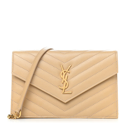 Saint Laurent Grain De Poudre Matelasse Chevron Monogram Envelope Chain Wallet Nude Powder 1 of 9