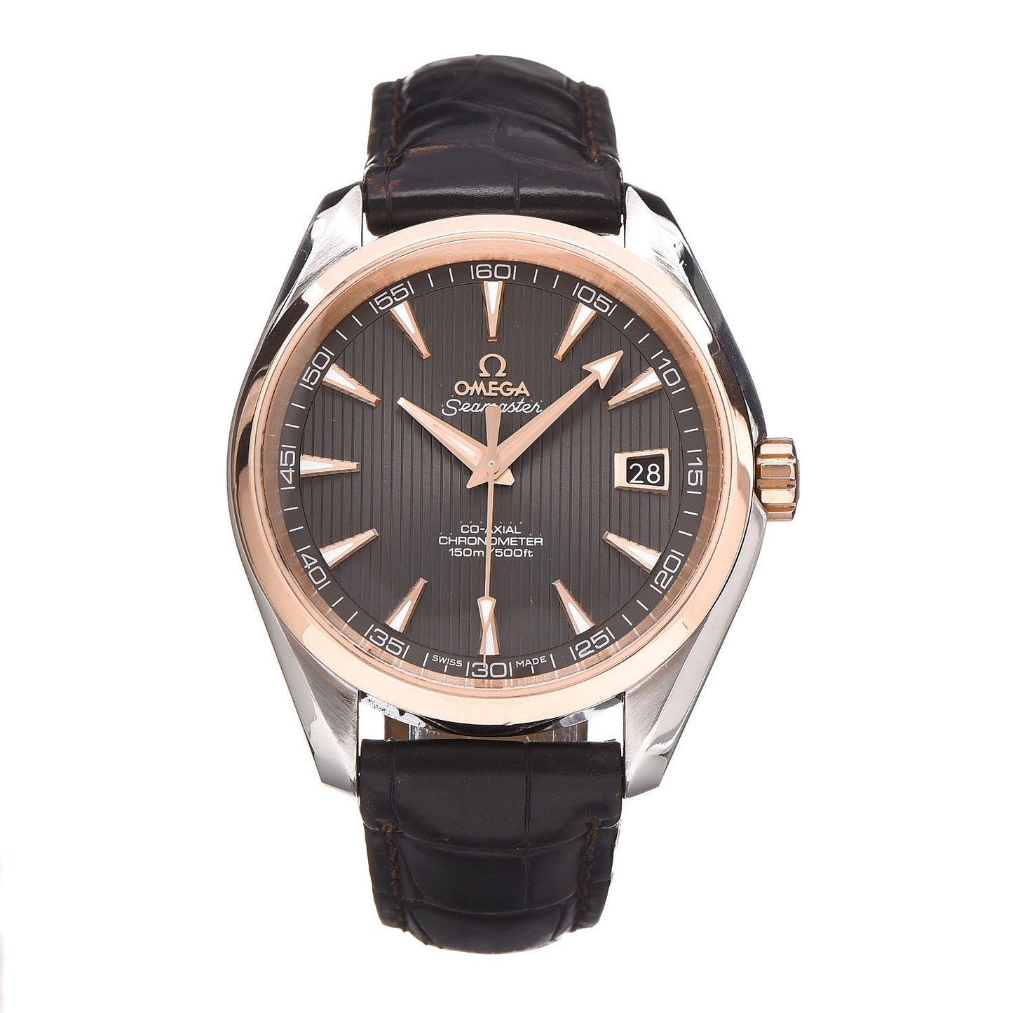Stainless Steel 18K Red Gold Alligator 38mm Seamaster Aqua Terra 150M Automatic Watch Grey 231.23.39.21.06.001