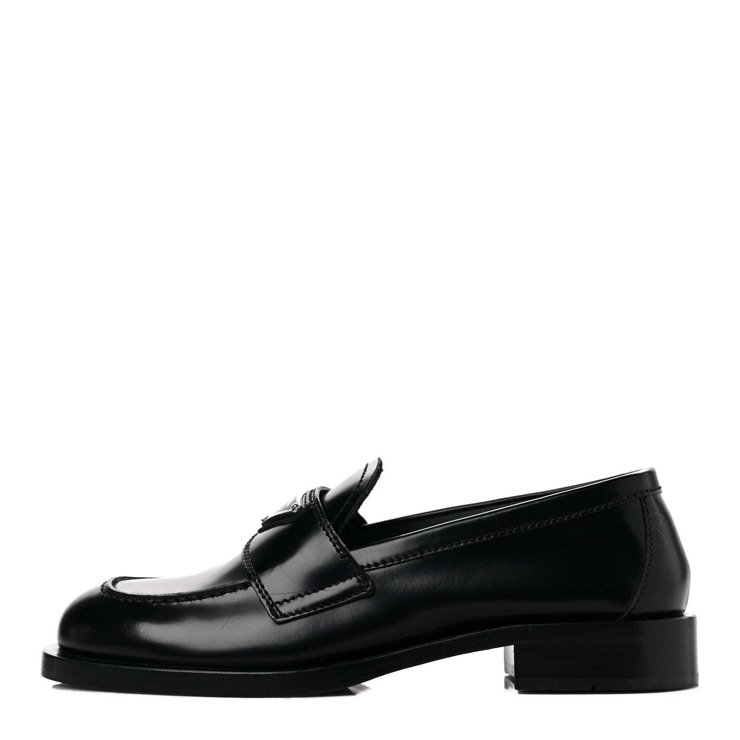 Prada Spazzolato Metal Triangle Logo 20mm Loafers 36 Black 1 of 10