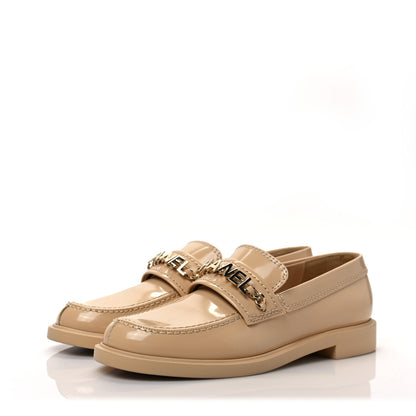 Chanel Shiny Calfskin Bonnie and Clyde Logo Loafers 36.5 Beige 3 of 10