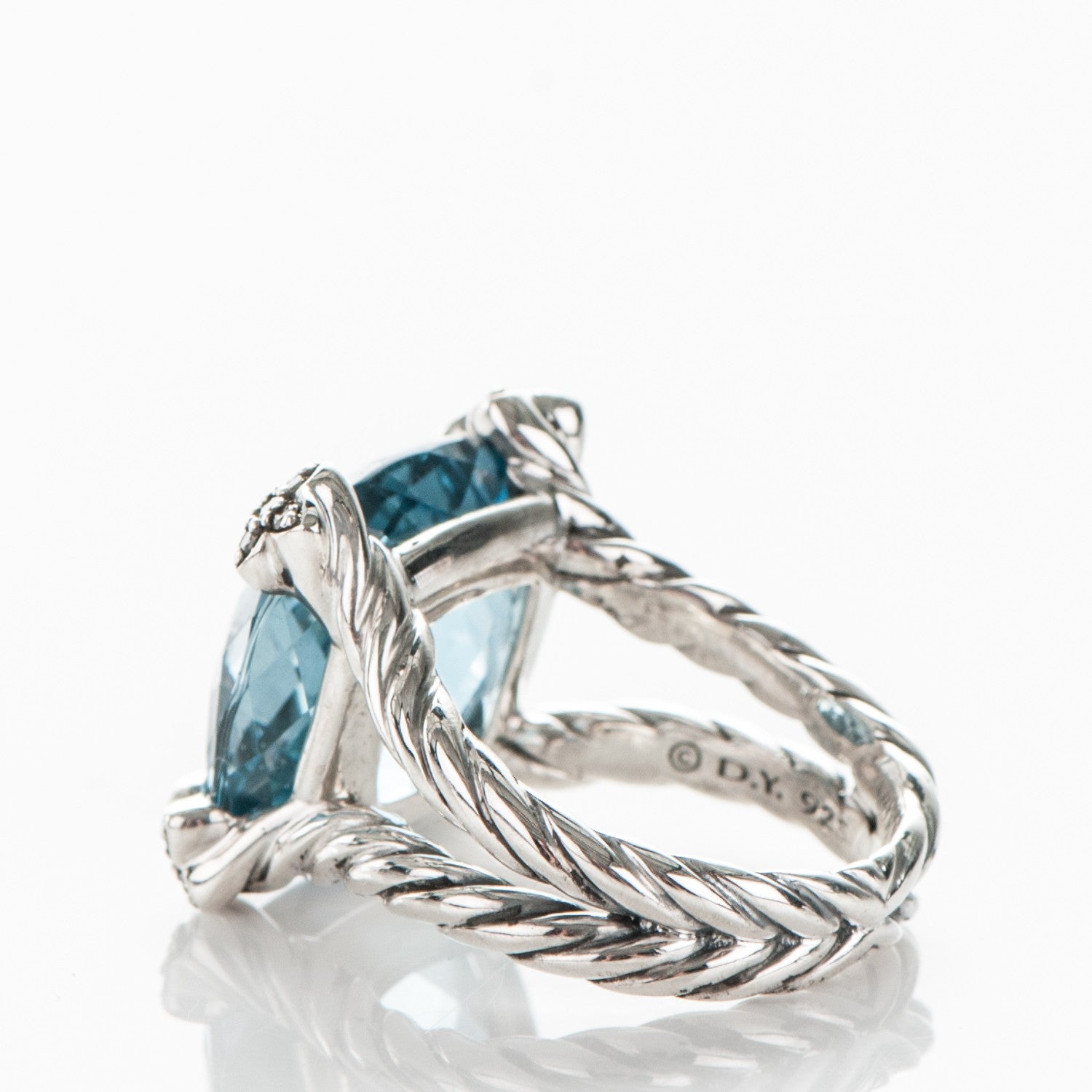 David Yurman Sterling Silver Pave Diamond Blue Topaz 15mm Cushion On Point Ring 6 3 of 5