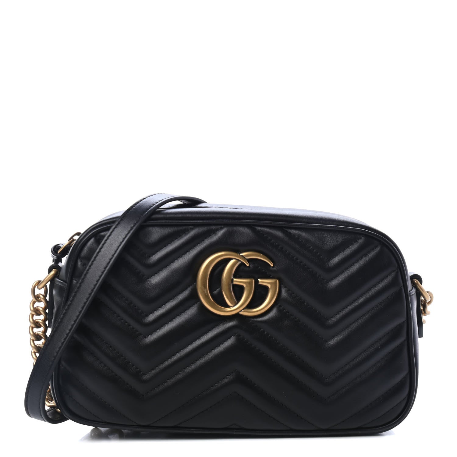 Gucci Calfskin Matelasse Small GG Marmont Chain Shoulder Bag Black 1 of 4