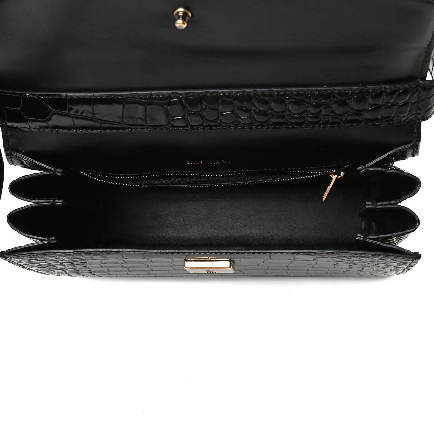 Shiny Calfskin Crocodile Embossed Medium Ghost Shoulder Bag Black