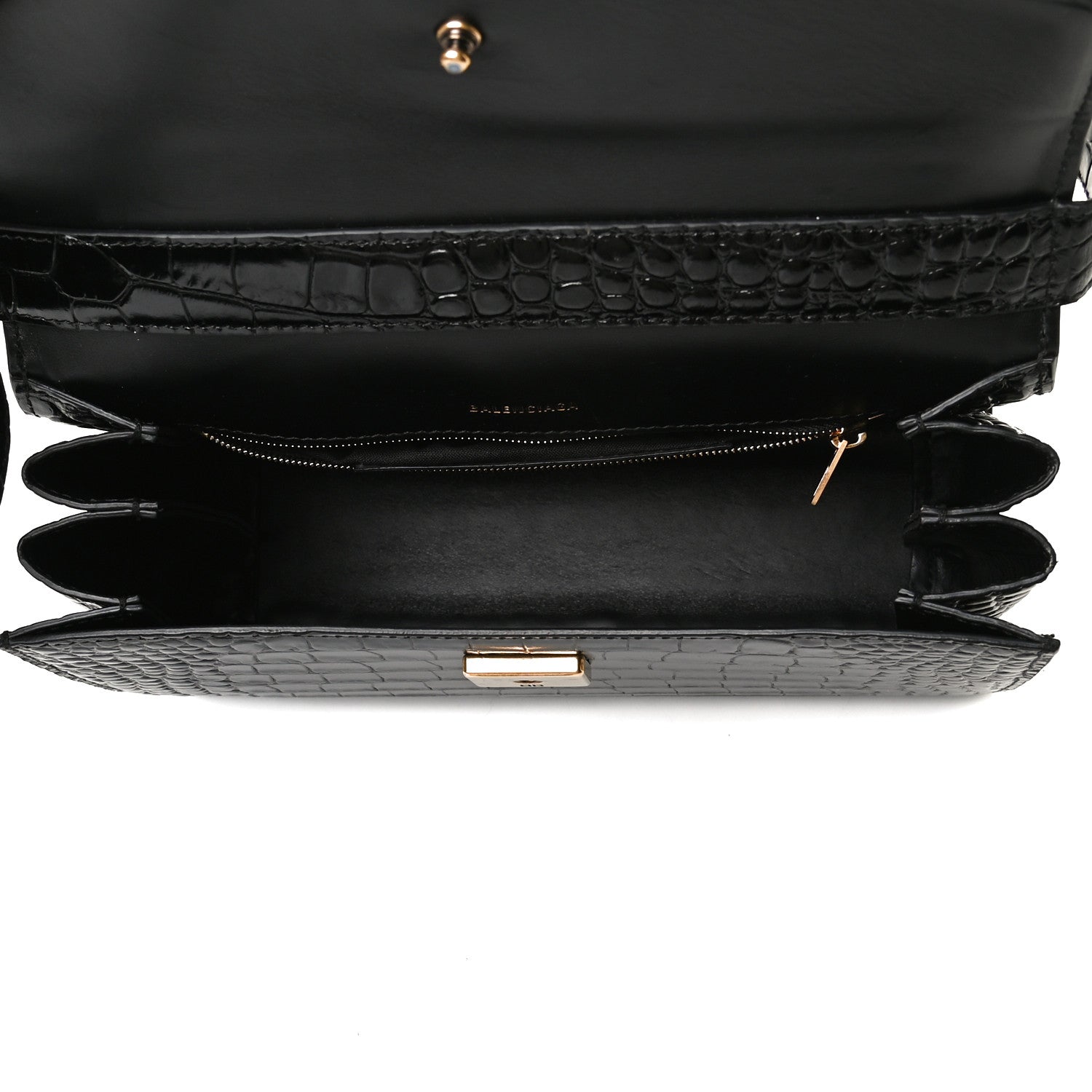 Balenciaga Shiny Calfskin Crocodile Embossed Medium Ghost Shoulder Bag Black 6 of 15
