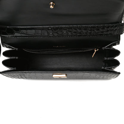 Balenciaga Shiny Calfskin Crocodile Embossed Medium Ghost Shoulder Bag Black 6 of 15