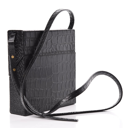 Bottega Veneta Calfskin Crocodile Embossed Daisey Box Clutch Black 3 of 10