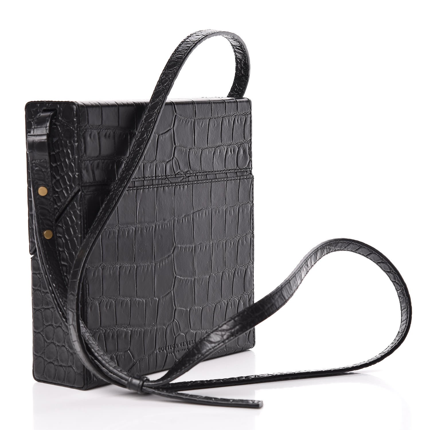 Bottega Veneta Calfskin Crocodile Embossed Daisey Box Clutch Black 3 of 10