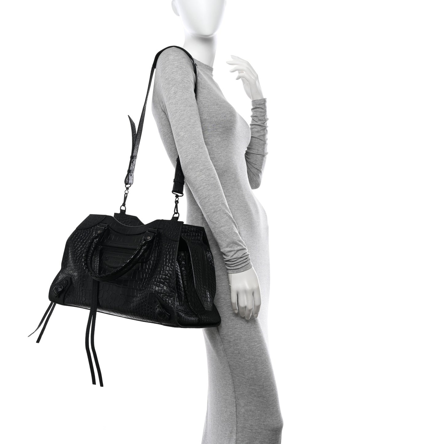 Calfskin Crocodile Embossed Neo Classic Silver Hardware Medium City Black