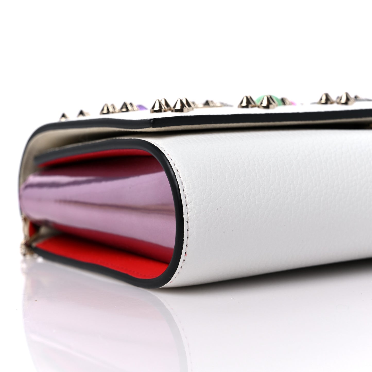 Grained Calfskin Spikes Loubinthesky Paloma Wallet On Chain White