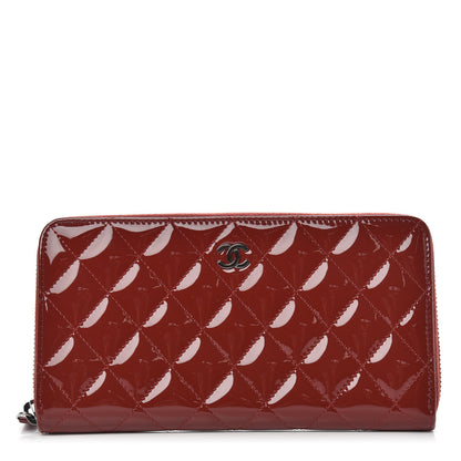 Chanel Patent Quilted Large Gusset Zip Around Wallet Dark Red 1 of 9