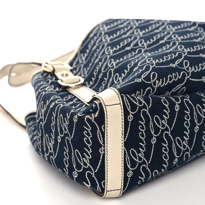 Gucci Canvas Logo Print Medium Abbey Shoulder Bag Navy Off White 10 of 14