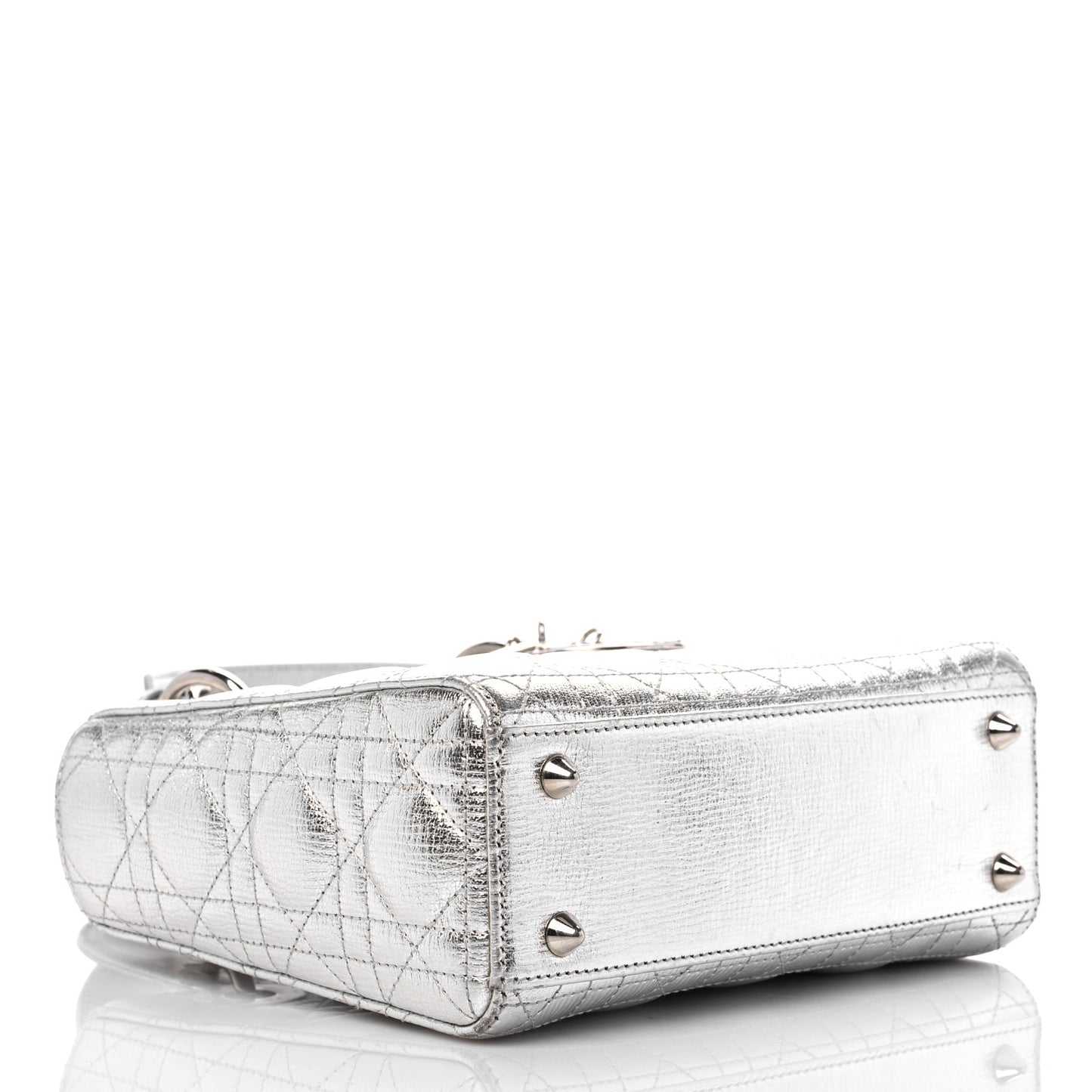 Metallic Grained Calfskin Cannage Small Lucky Badges My Lady Dior Silver