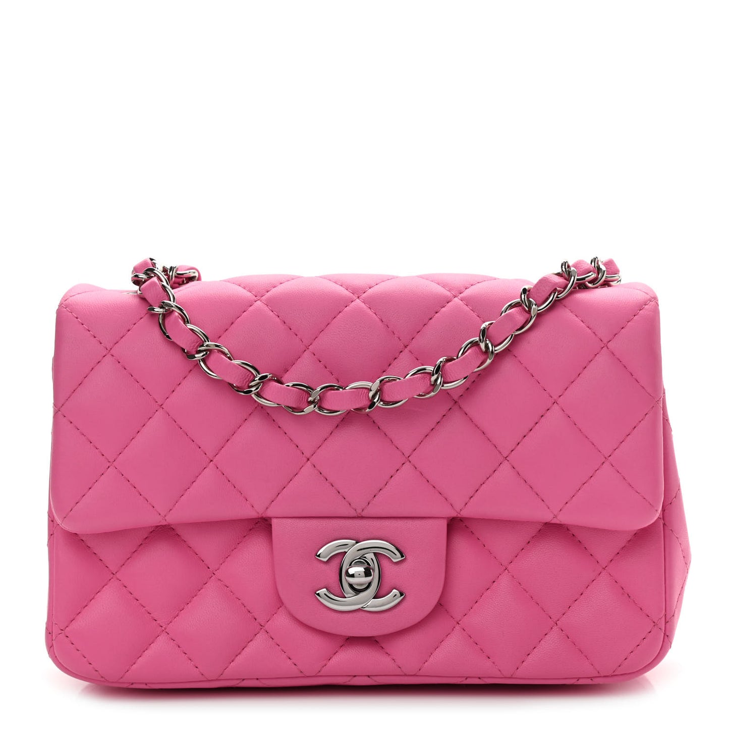 Lambskin Quilted Mini Rectangular Flap Neon Pink