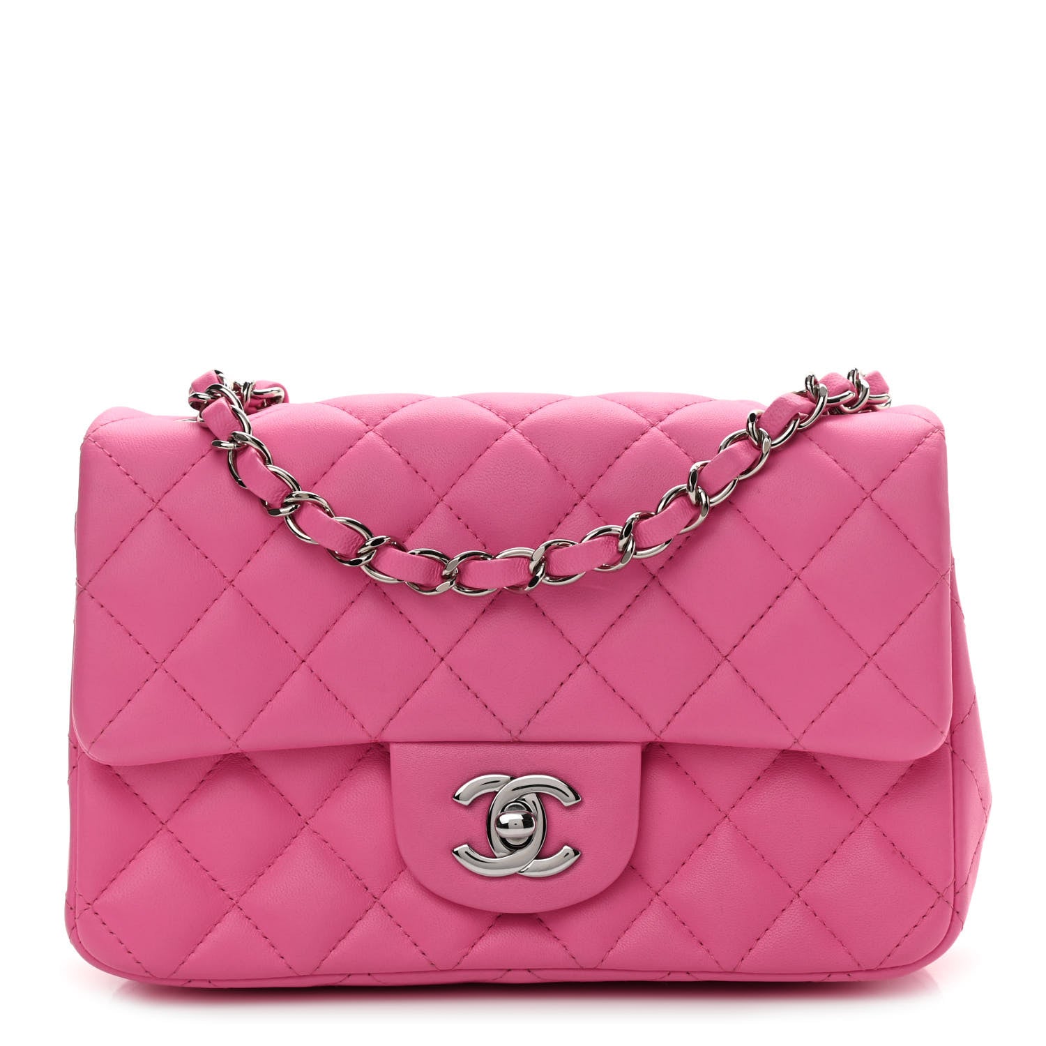 Chanel Lambskin Quilted Mini Rectangular Flap Neon Pink 1 of 10