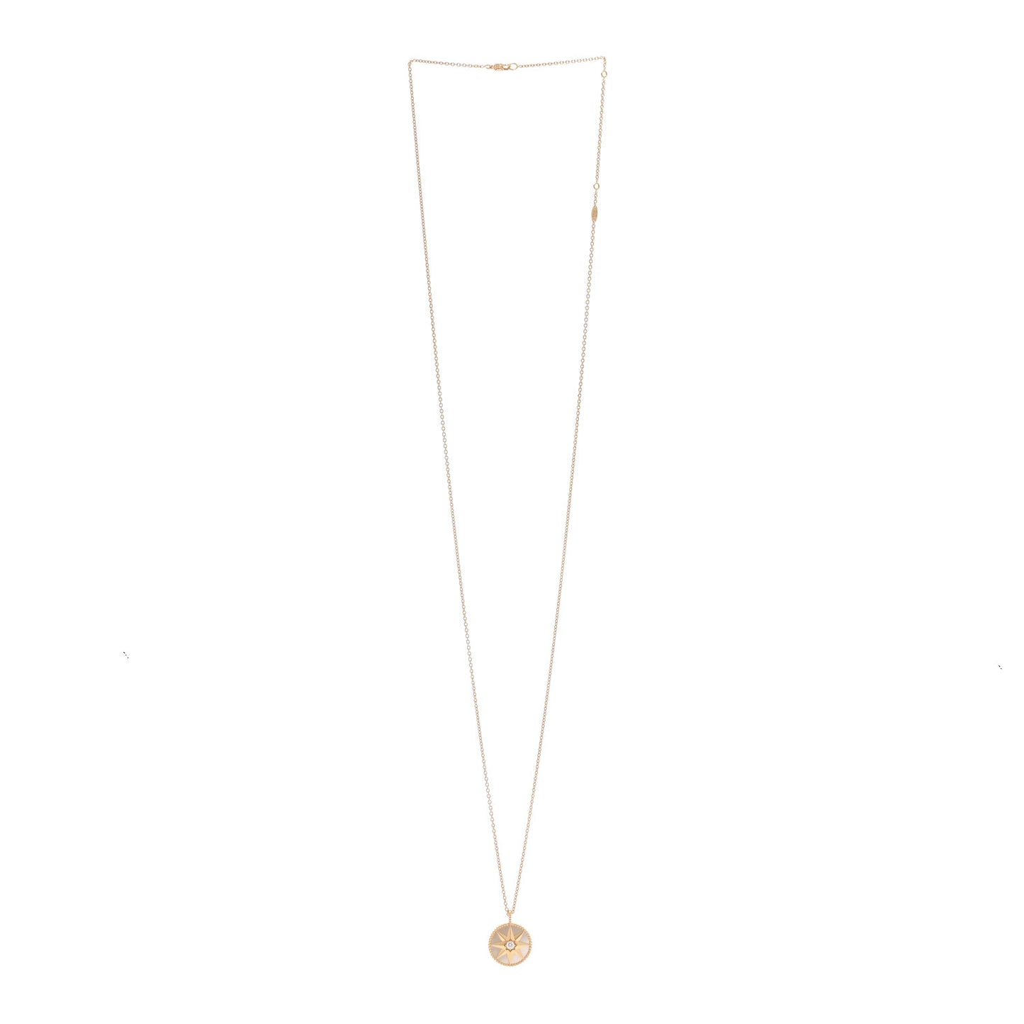 18K Yellow Gold Diamond Mother of Pearl Rose Des Vents Medallion Necklace