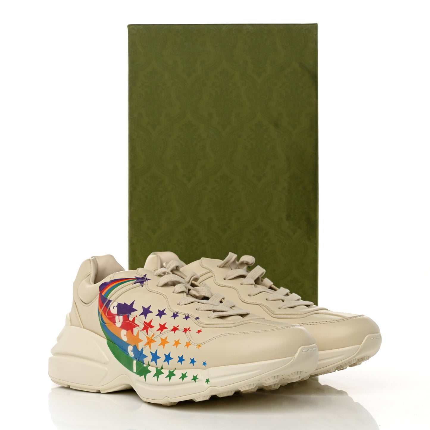 Calfskin Rainbow Stars Womens Rhyton Sneakers 41 Mystic White Multicolor