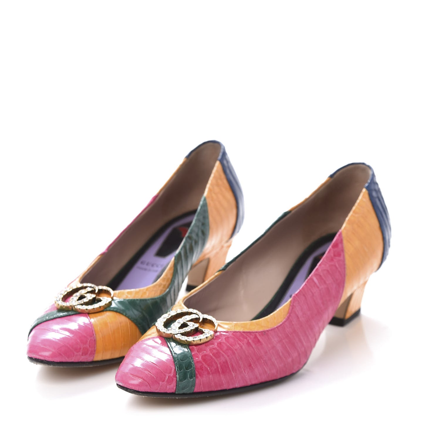 Snakeskin Crystal Double G Pumps 38 Multicolor