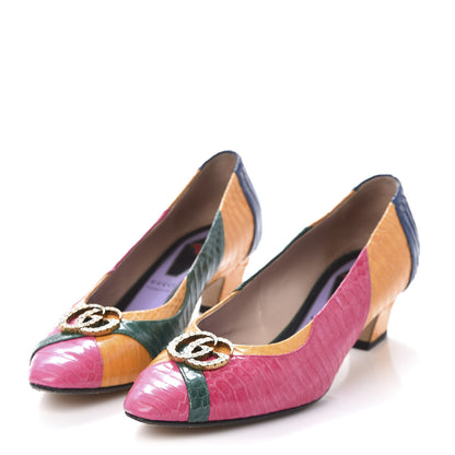 Gucci Snakeskin Crystal Double G Pumps 38 Multicolor 3 of 8