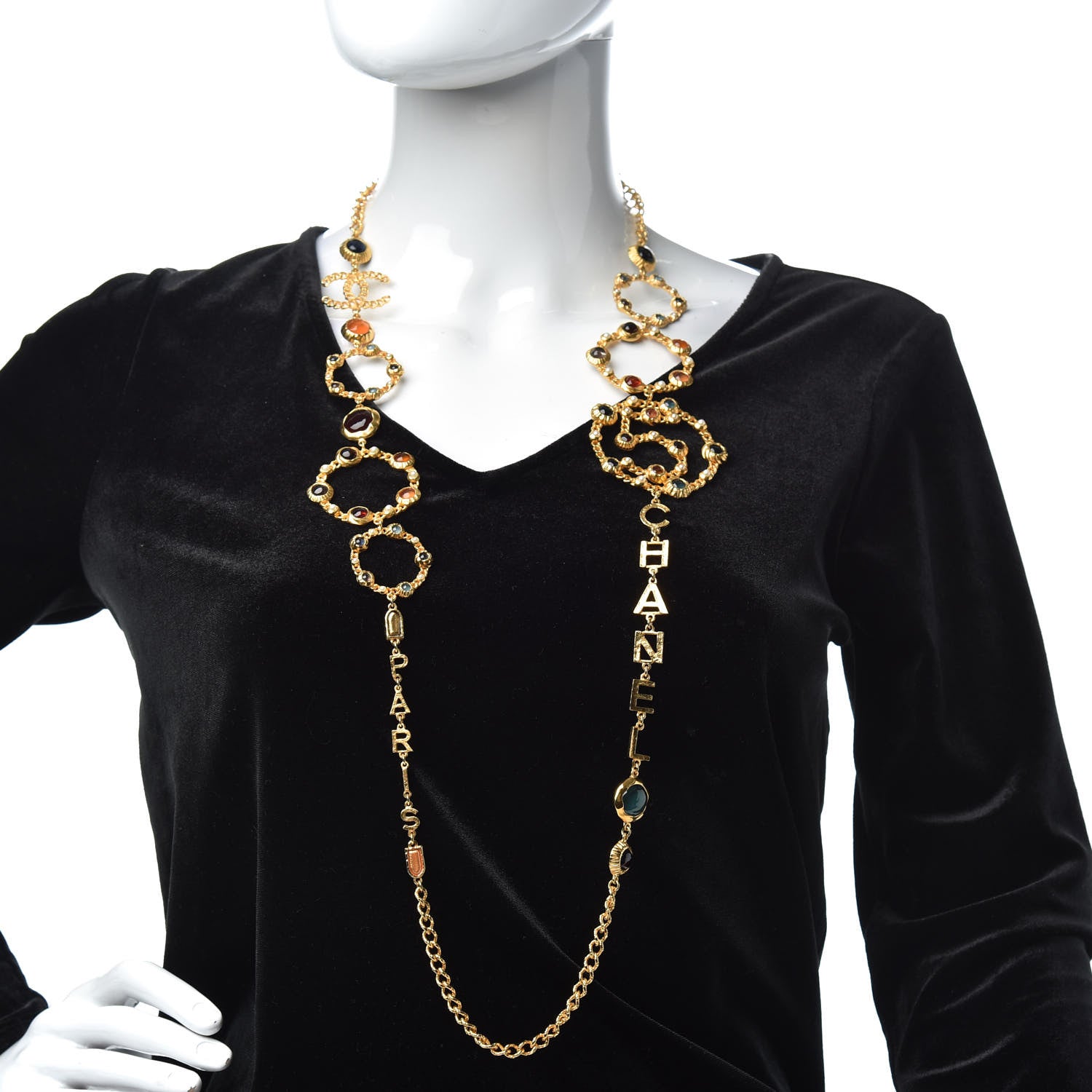 Chanel Pearl Gripoix Crystal No 5 Medallion Necklace Gold 2 of 6