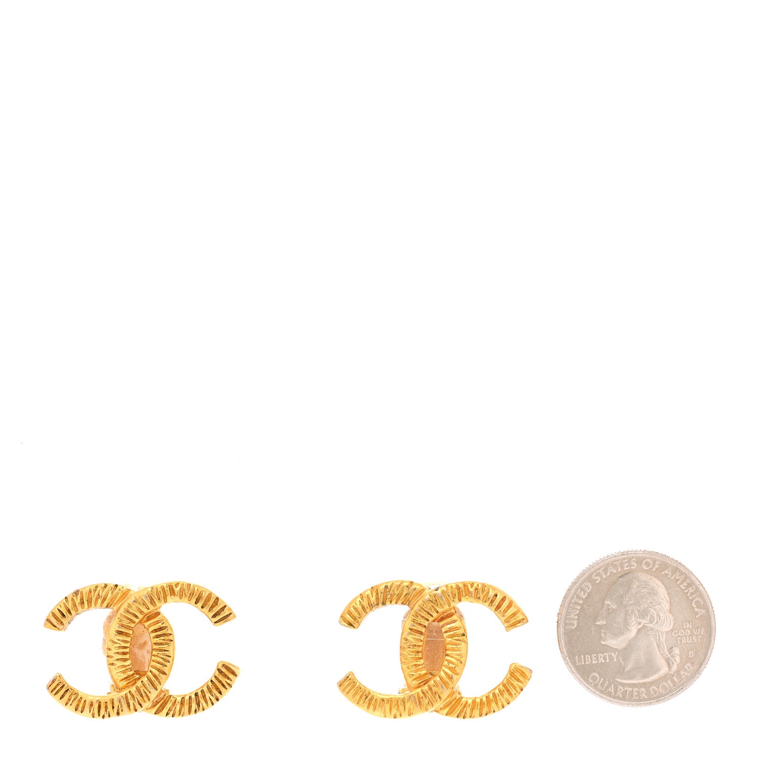 Chanel Textured CC Clip On Earrings Gold 2 of 4